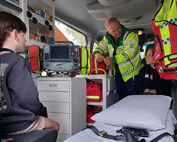 Hands on Health Heroes exploring a real-life ambulance from Kingston First Response