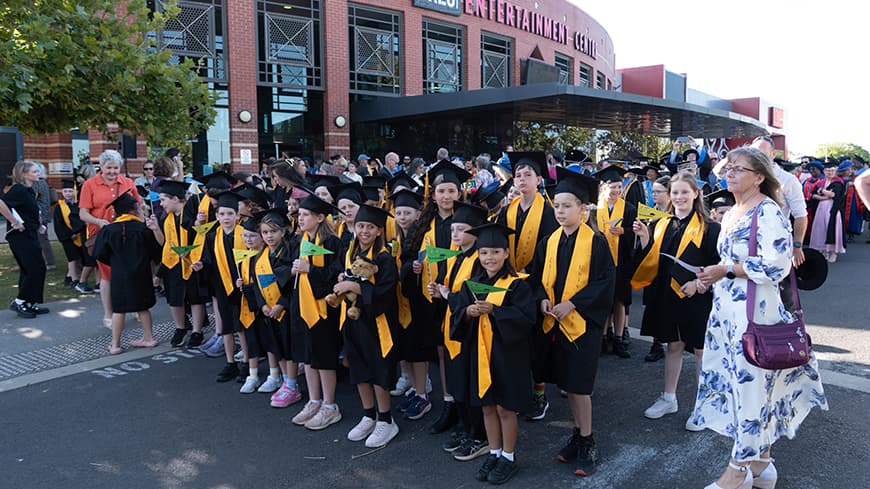 Children's University graduates taking part in the ECU SW street parade
