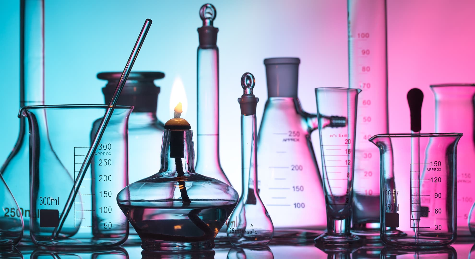 laboratory bottles in a row