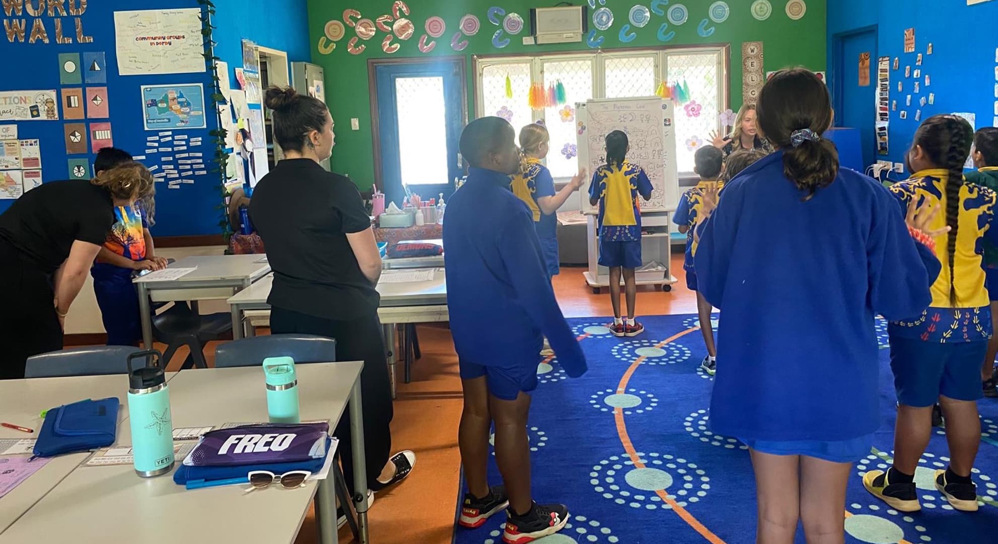 ECU pre-service teachers working with students in a classroom.