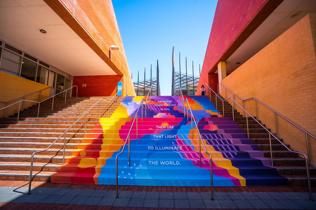 Stairs with an inspiration message display
