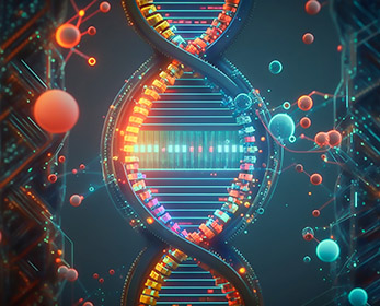Colourful image of a dna segment and molecules