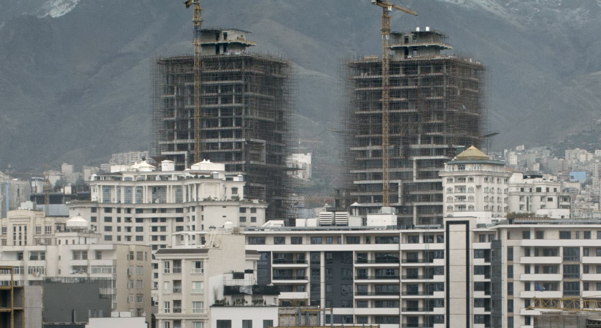 Tall buildings in the middle of construction in Tehran, Iran.