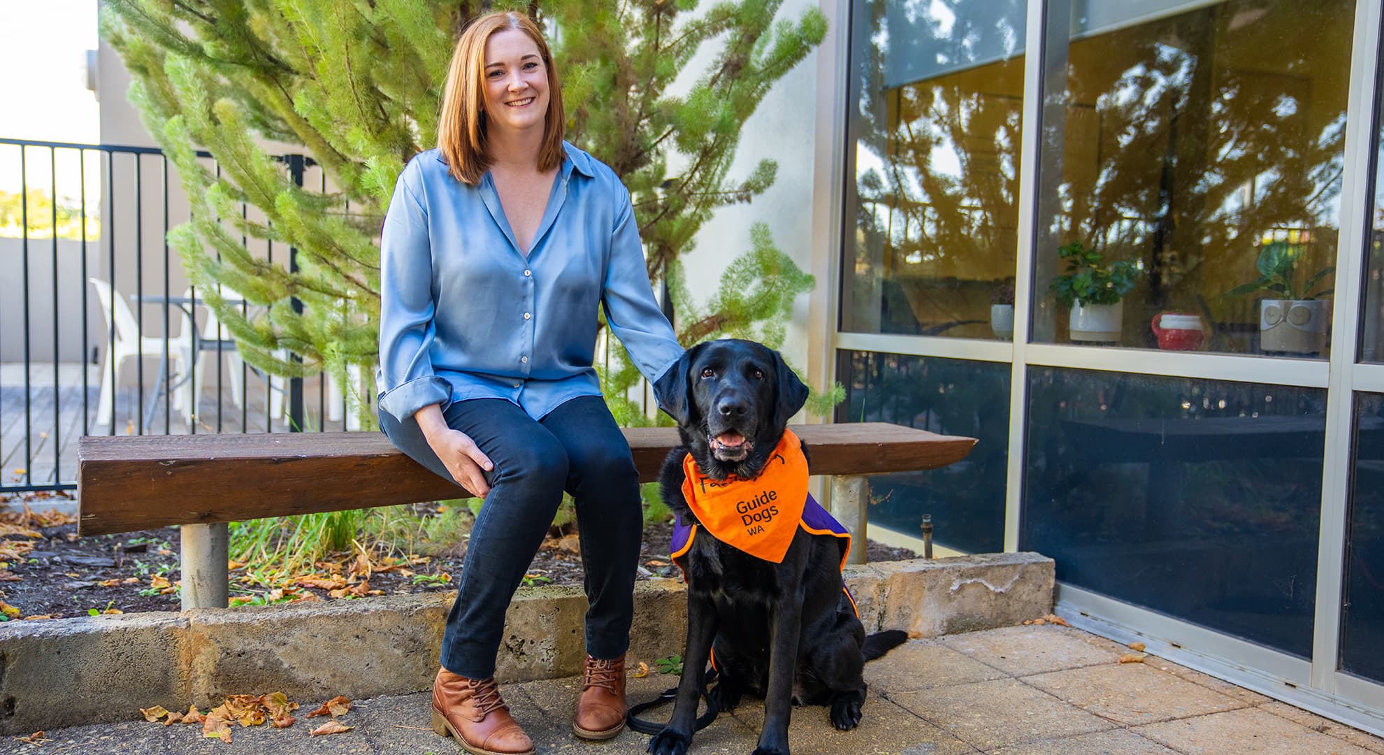 ECU Criminology Researcher Dr Suz Rock with Winston, a Justice Facility Dog trained by Guide Dogs WA