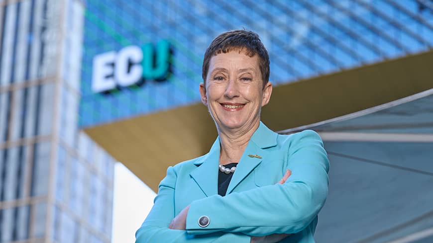 Woman standing in front of a building