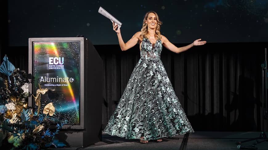 Woman standing on stage