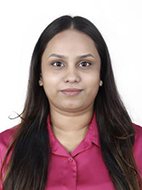 Image of a PhD student with long dark hair in red blouse