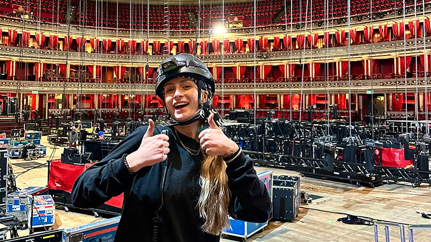 Young woman in a musical theatre.