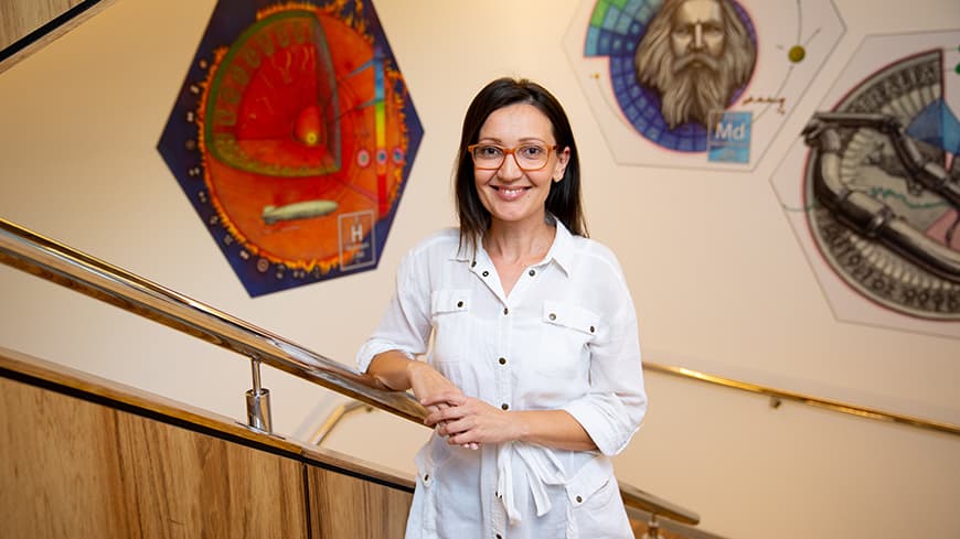 Young woman on staircase
