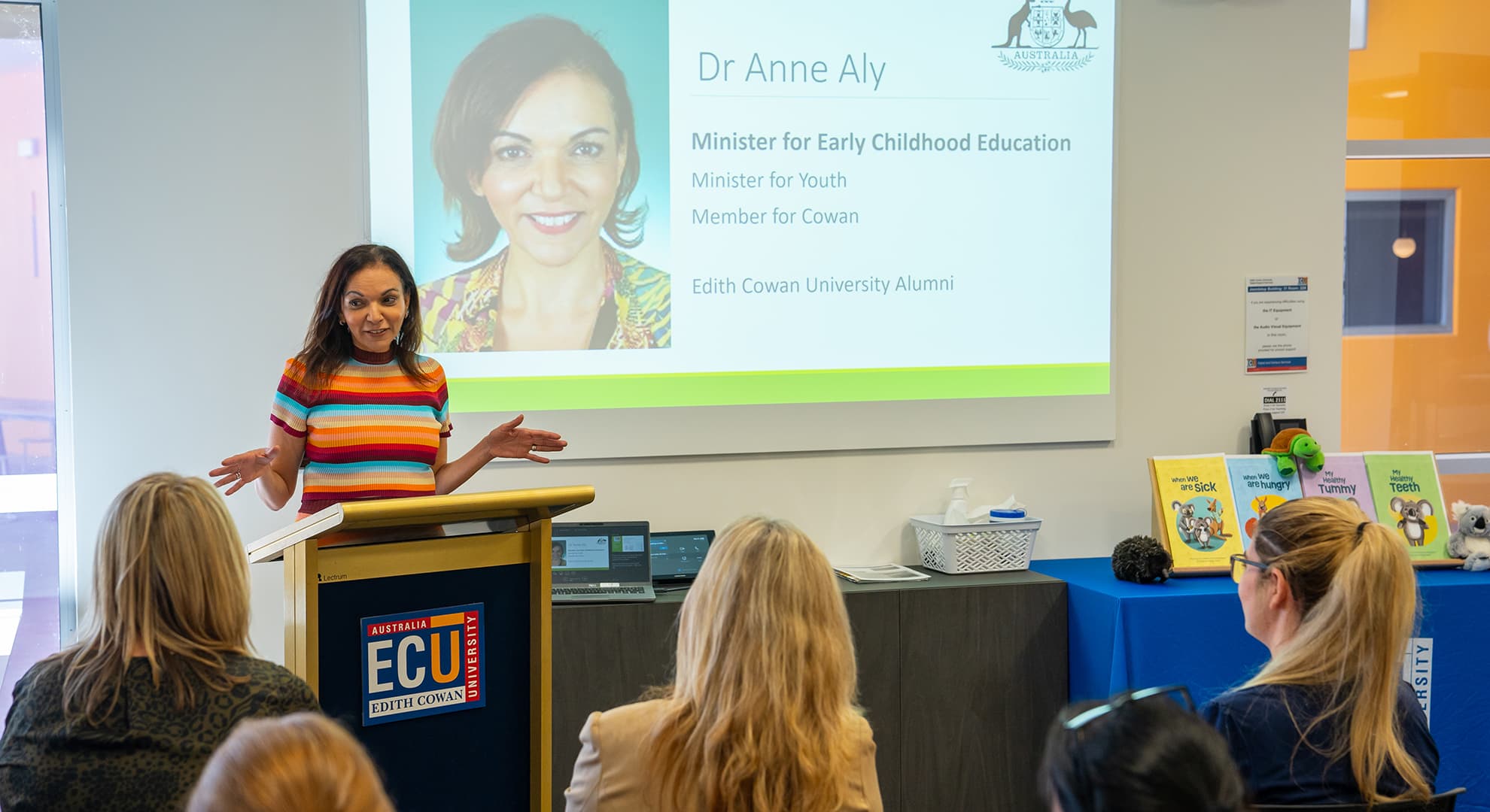 Hon Dr Anne Aly MP presenting at an event.