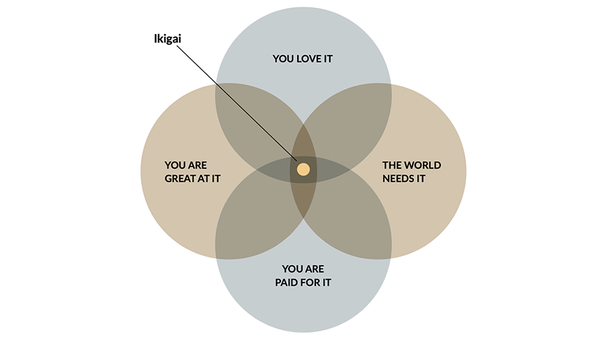 Ikigai venn diagram with intersection of four circles: 
